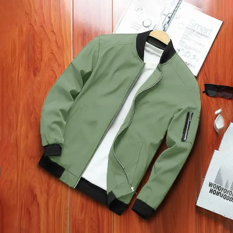 

2025 New Spring And Autumn Fashion Trend Solid Color Standing Neck Zipper Jacket Long Sleeve Loose Casual Cardigan Men's Coat