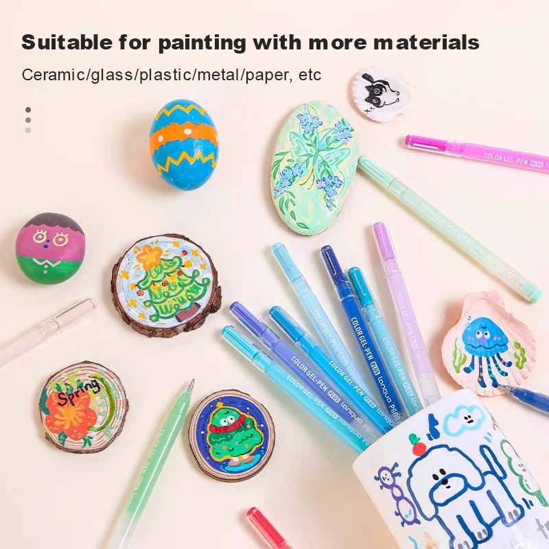 

54/6 Colors Languo 3D Acrylic Paint Pens 1.0mm Tip for Rock Ceramic Wood Plastic Metal Glass Student Graffiti Drawing Gel Pen