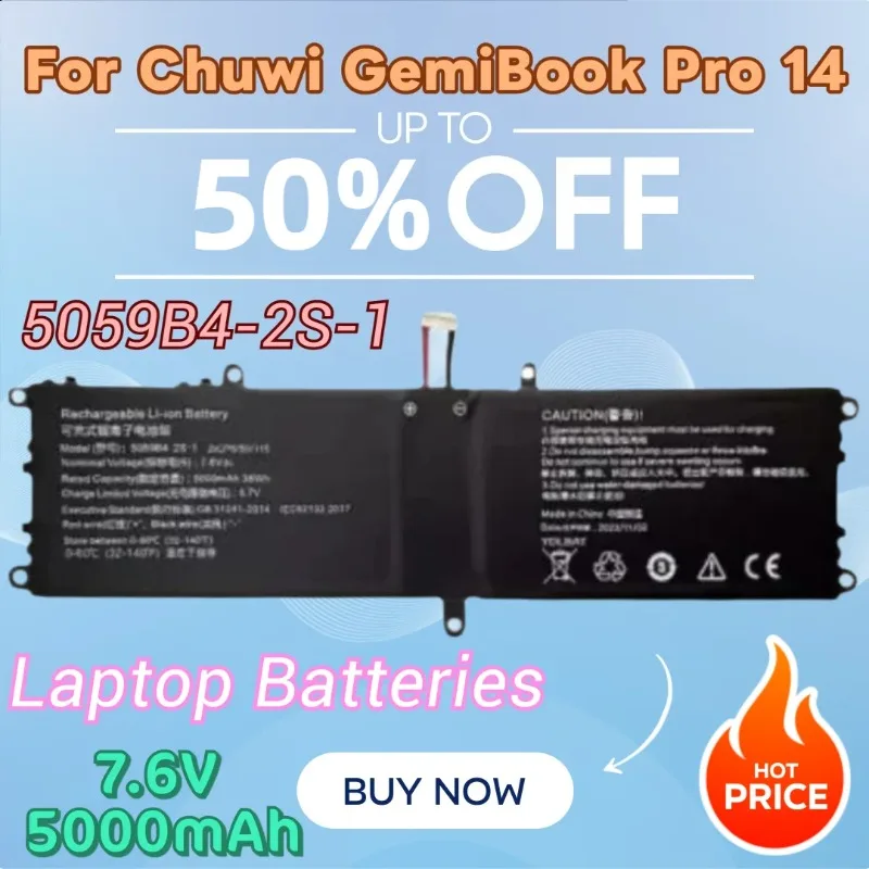 

New High Quality 7.6V 5000mAh Laptop Battery 5059B4-2S-1 5059B4-2S for Chuwi GemiBook Pro 14 CWI529 Q512G20090943 Pro CWI528