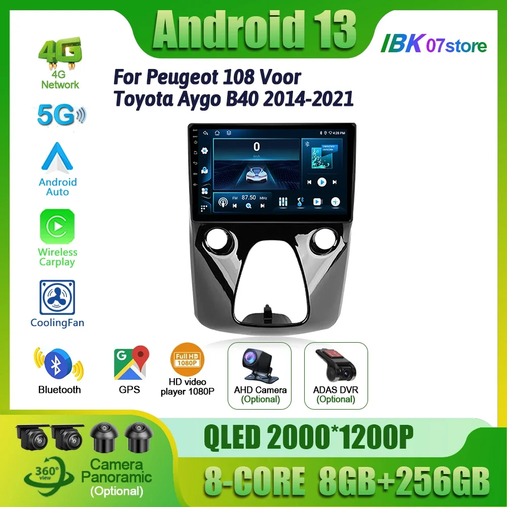 For Peugeot 108 For Toyota Aygo B40 2014-2021 Wireless BT Carplay Radio Stereo Multimedia Player 4G Android Multifunction Screen