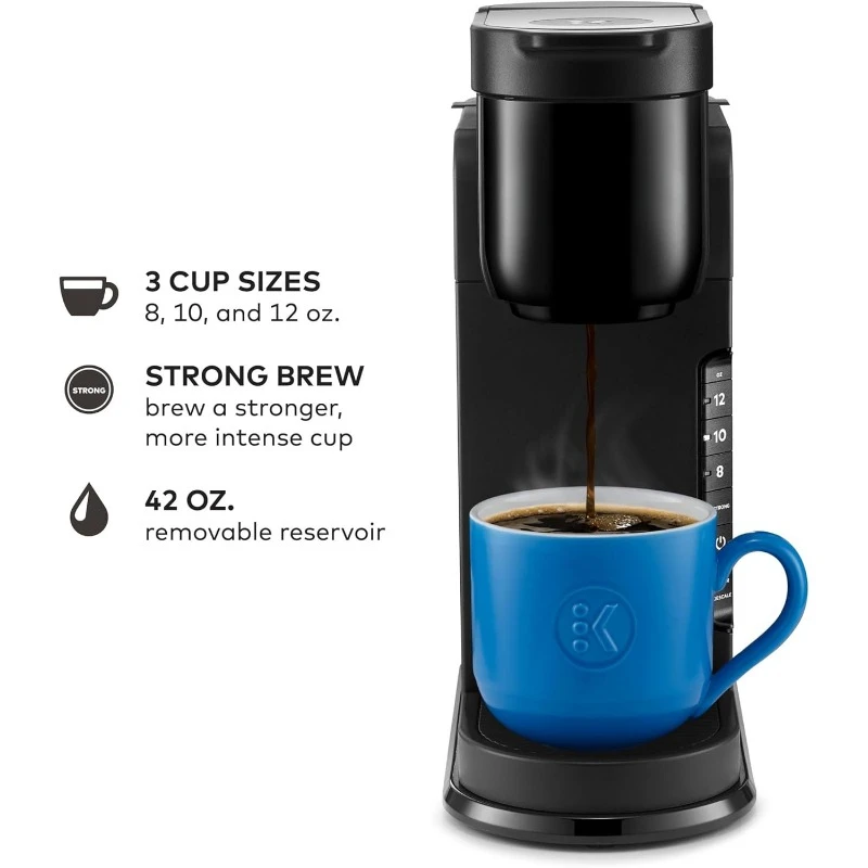 K-Express Single Serve K-Cup Pod Coffee Maker 3 Brew Sizes Strong Button Feature 42oz Removable Reservoir Black