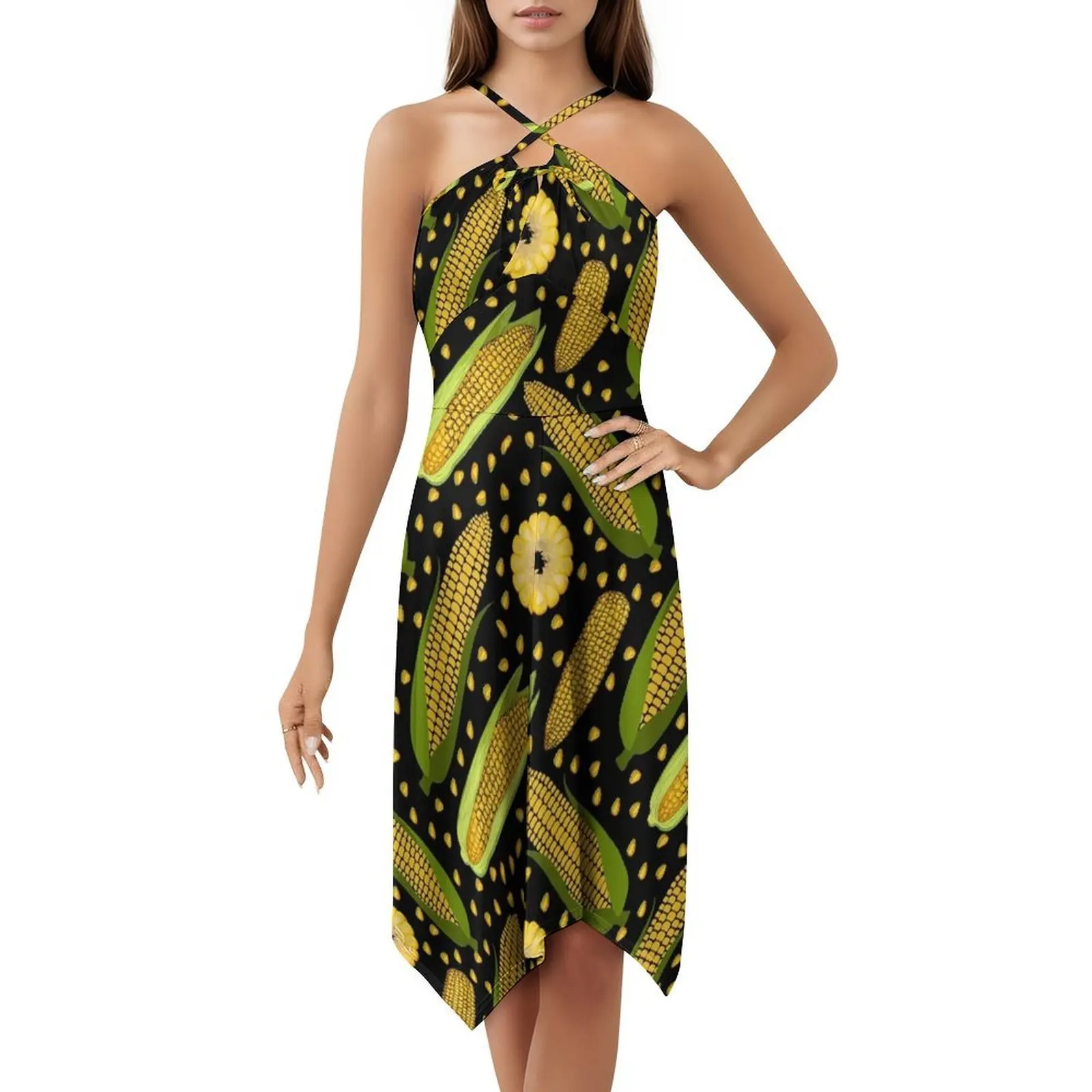 Gaun Smock Bermotif Jagung untuk Wanita Gaun Kasual Musim Semi Musim Panas untuk Pesta Pecinta Motif Jagung Wanita Bermotif Jagung