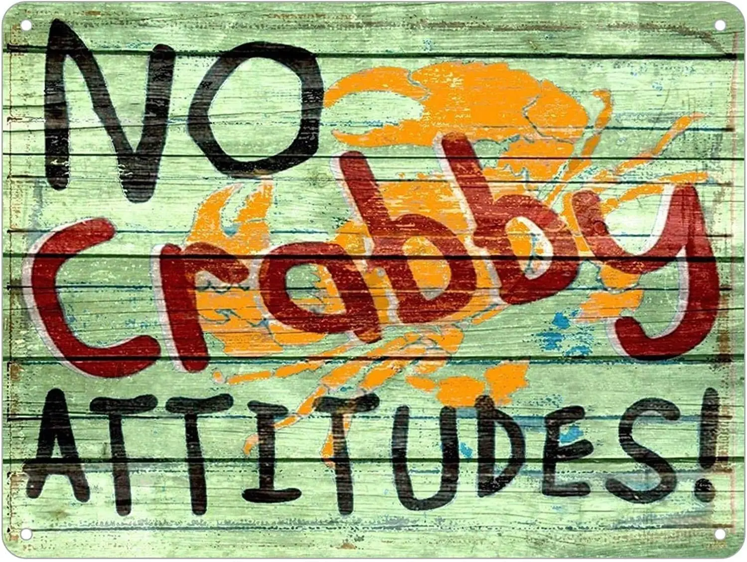 1p,No Crabby Attitudes Vintage Metal tin Sign Art Plaque Wall Decor Look Funny Gifts for Home Kitchen Garage Bathroom Farm Garde