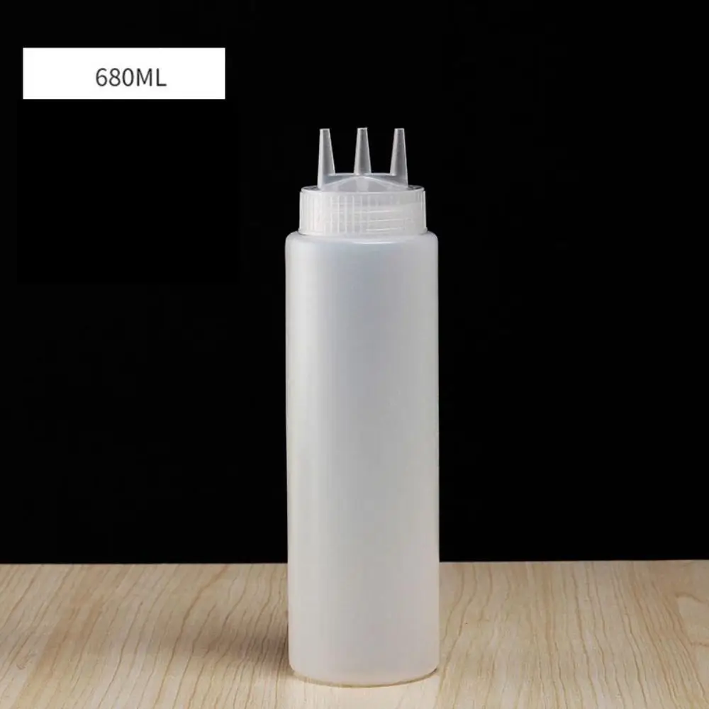 New Plastic Squeezing Sauce bottle Graduated 3 Nozzles Squeeze Bottles Condiment Sauces Jam Container