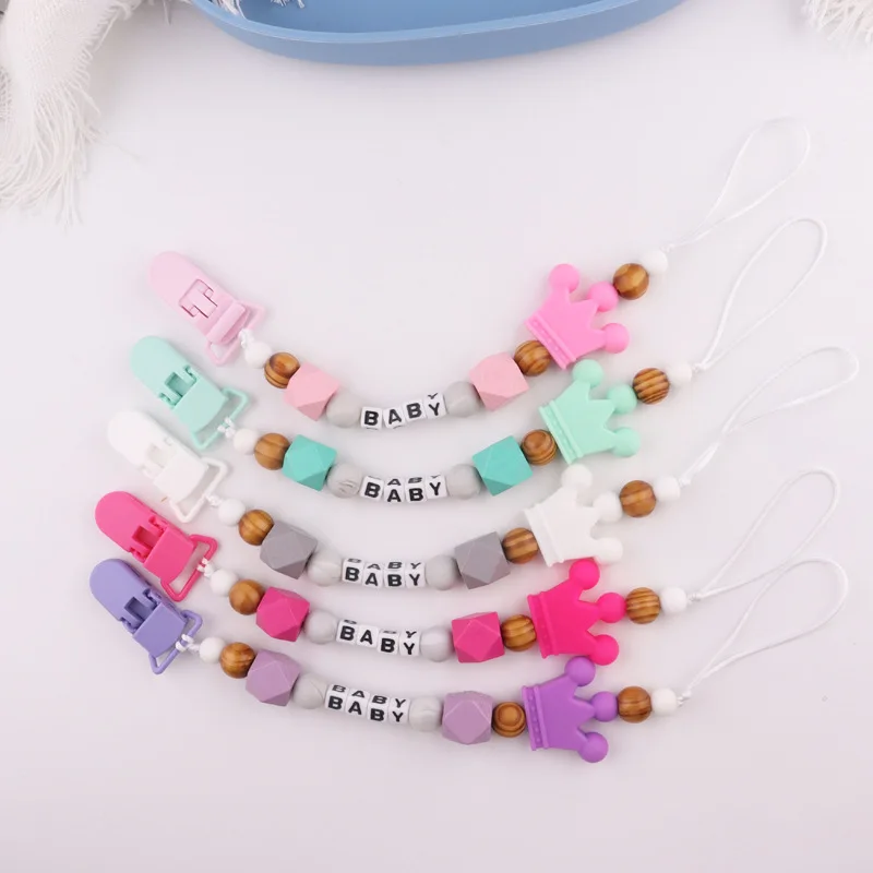 Hot Selling Rainbow Silicone Personalized Pacifier Clip Customized Baby Name Pacifier Chain Food Grade Silicone Teether Toy