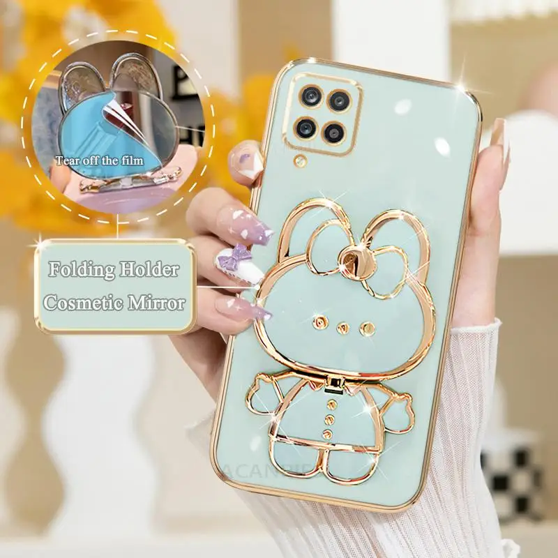 A 12 22 51 71 Mirror Plating Fold Holder Case For Samsung Galaxy A12 A22 A51 A71 4g A31 A21s M32 M33 M53 5g Silicone Stand Cover