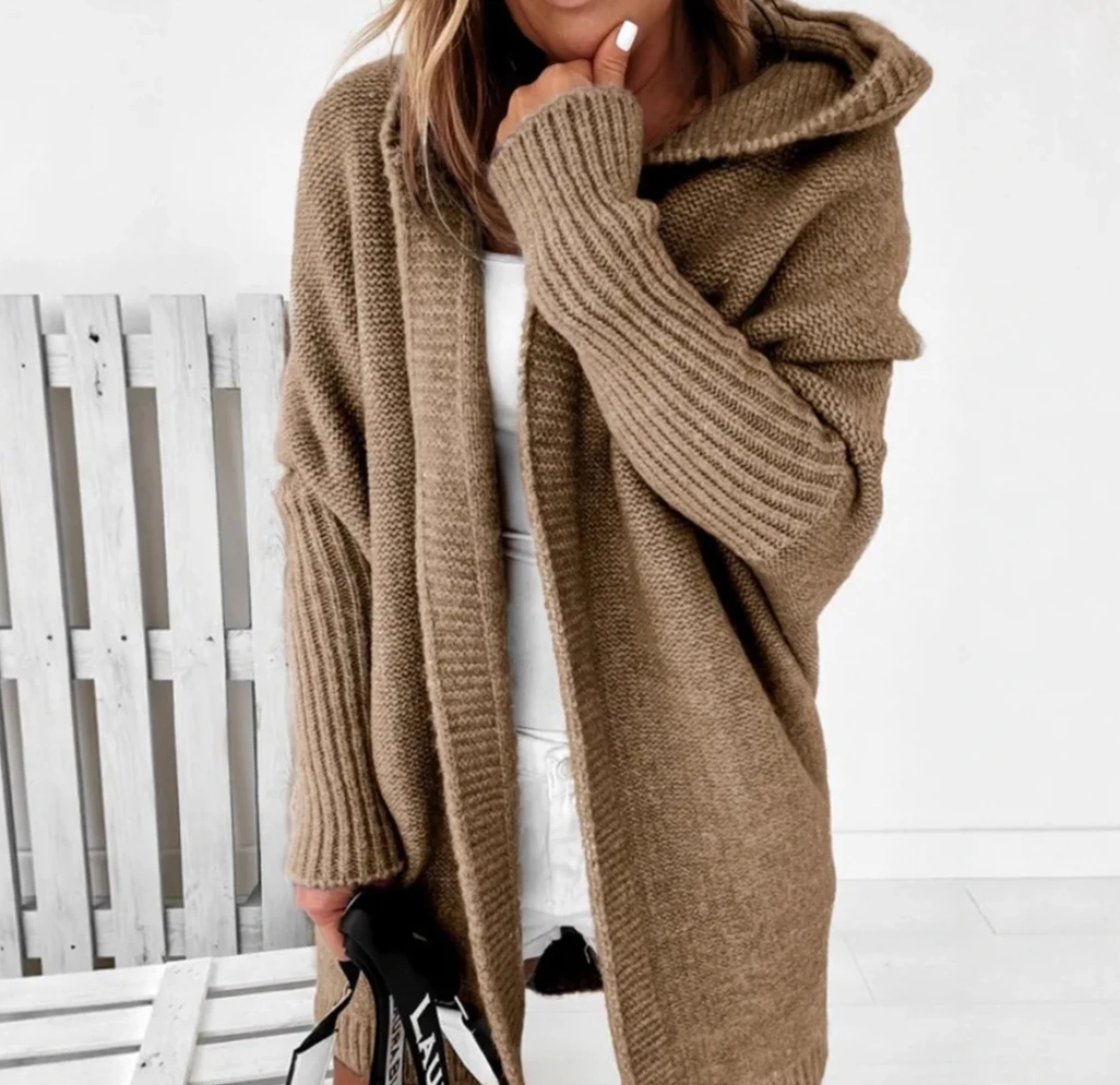 Maglione lavorato a maglia a pipistrello sciolto Cappotto con cappuccio viola Stile da pendolare alla moda da donna Comodo