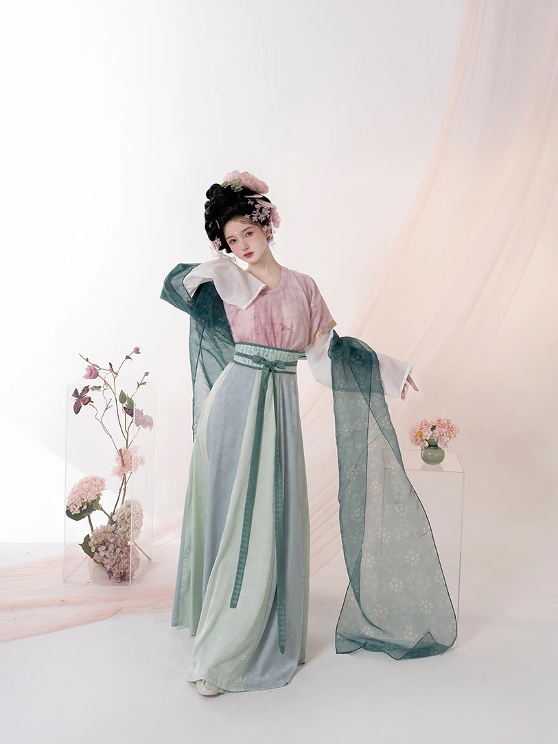 Original Hanfu Clothing Set with Twelve Broken Skirts And Collar Draped Shirt Tang Back Son Intersecting Skirts for Women