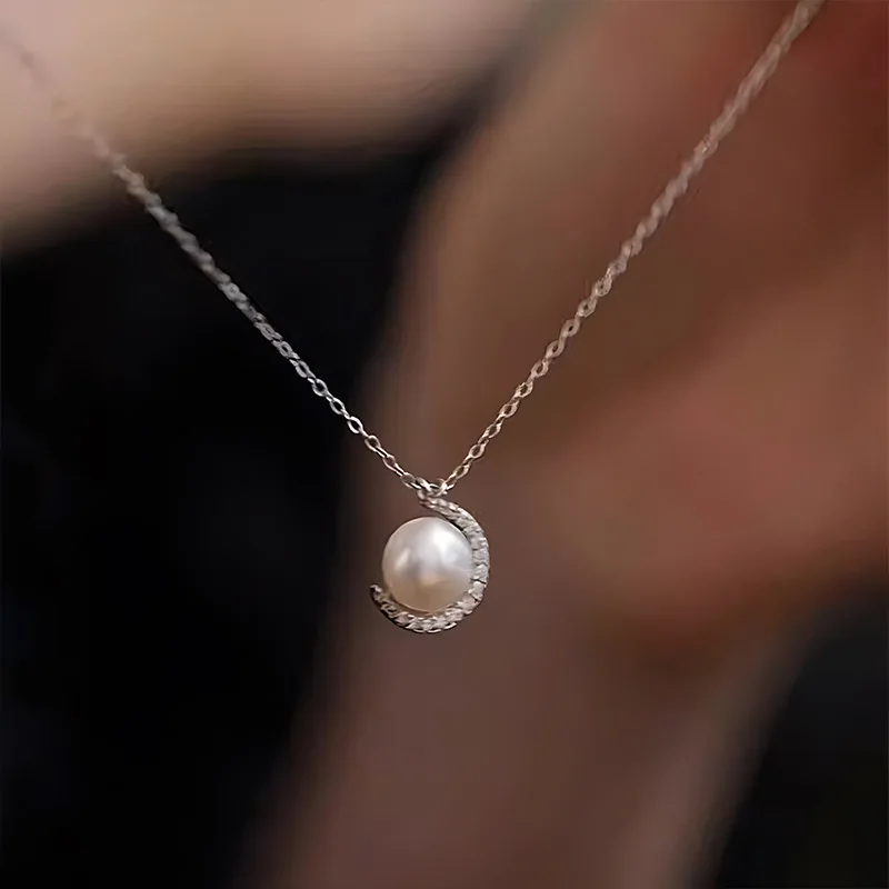 

Full Moissanite Diamond Pendant Necklaces for Women 925 Sterling Silver Freshwater Pearl Lady Clavicle Chain New 2025