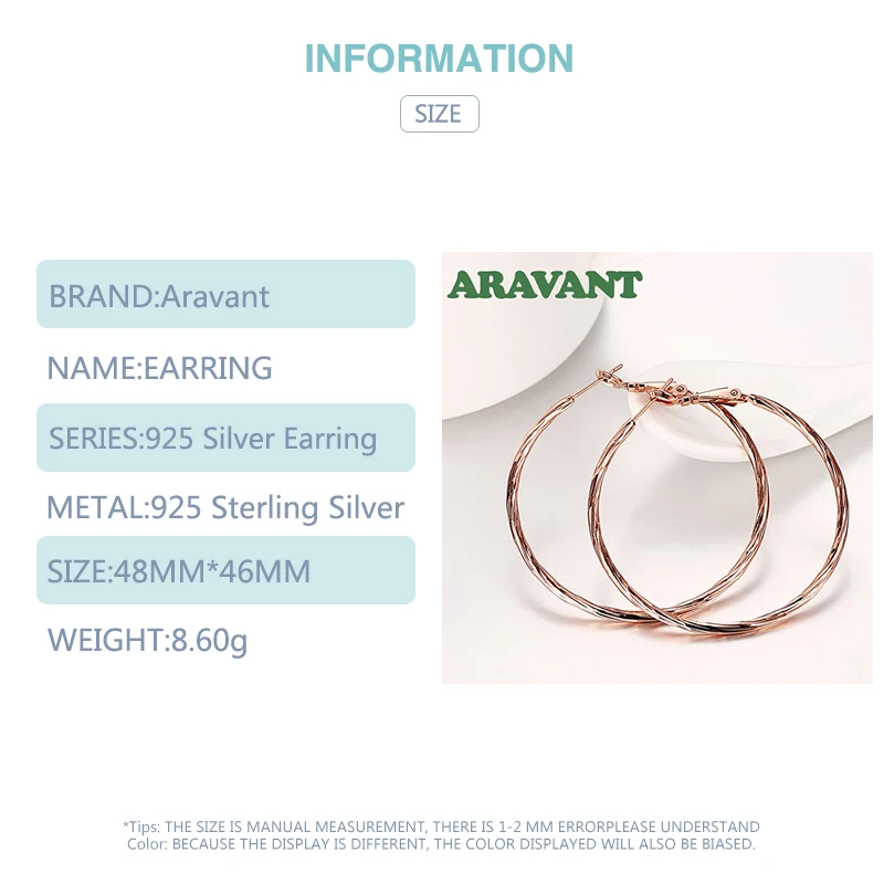 Aravant 925 Silver Rose Gold Hoop Earrings For Women Fashion Jewelry