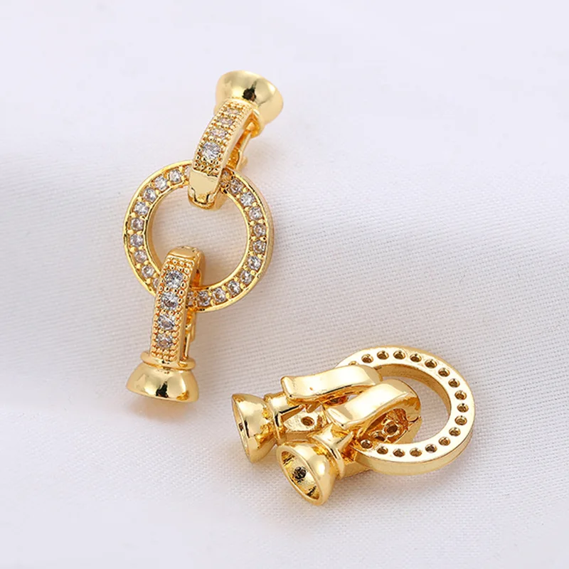 Brass Gold Plated CZ Fastener Lock Clasps Round Heart Pearl Clasp Connector For Diy Necklace Bracelet Jewelry Making Accessories