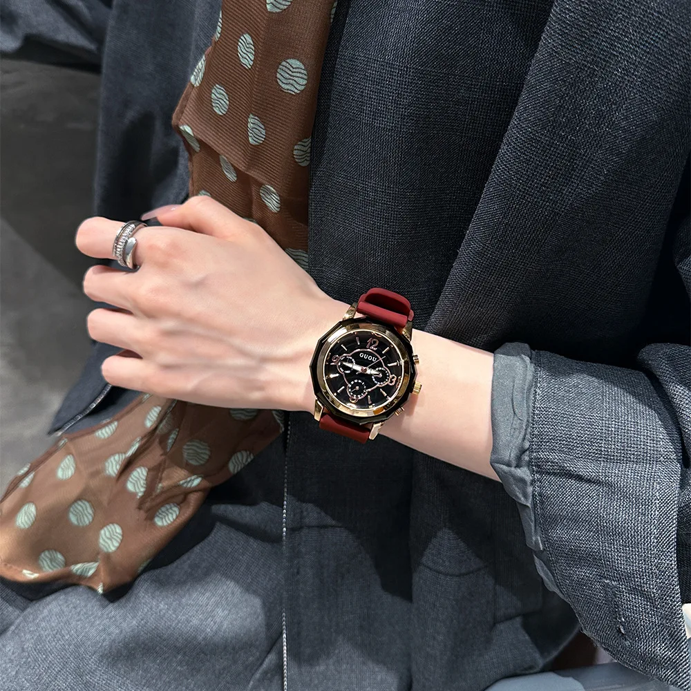 New watch exquisite light luxury six-pin trendy silicone strap personality fashion large dial high-end couple watch accessories