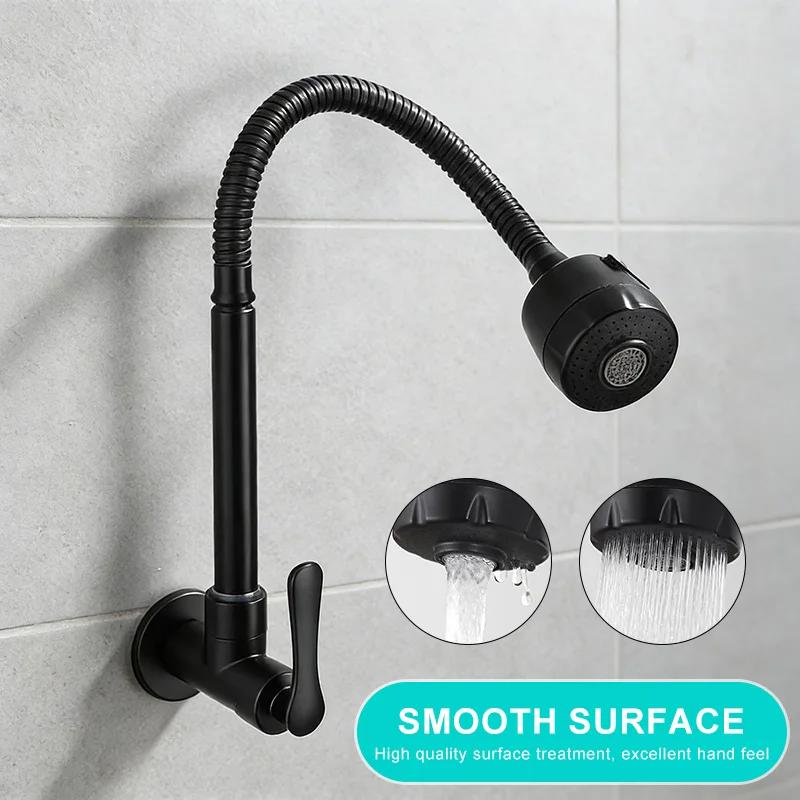 Wall Kitchen Faucet Single Cold Water Black Kitchen Faucets Universal Crane 360 Degree Turn  Kitchen Mixer Taps ML772