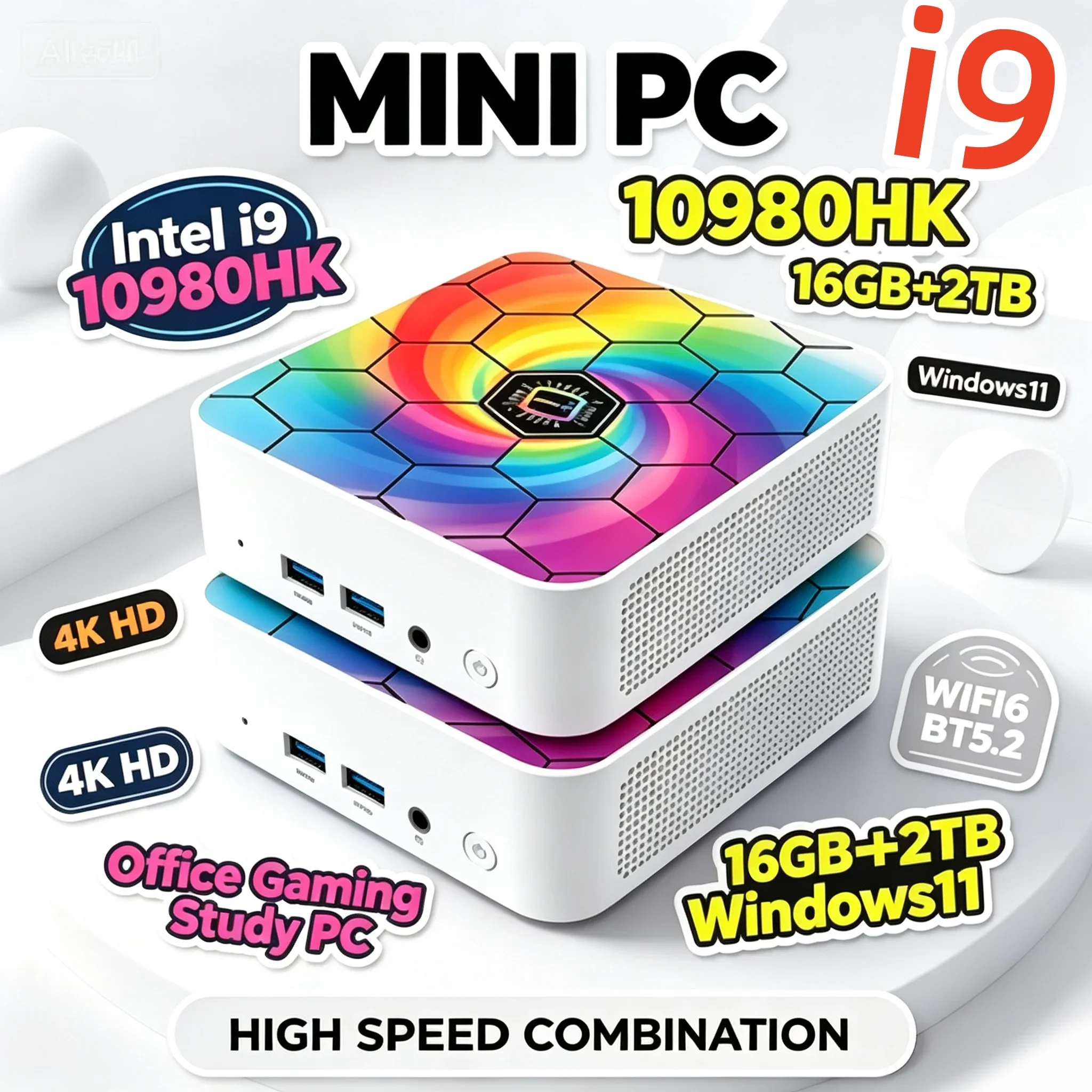Home Office Mini Desktop Host Intel I9 10980HK Windows 11 16GB RAM 1-2TB SSD WiFi6 BT5.2 High Performance Small Form Factor PC