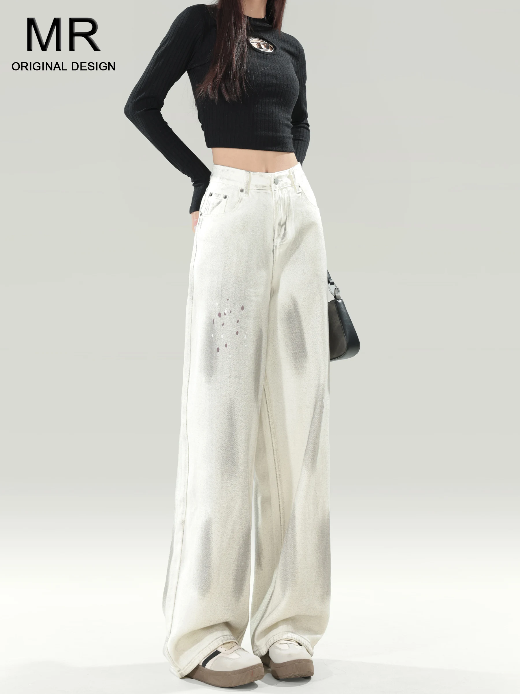 

White High Waist Wide Leg Jeans Women's Loose Slimming Design Summer New Style Faded Straight Leg Pants Casual Wear