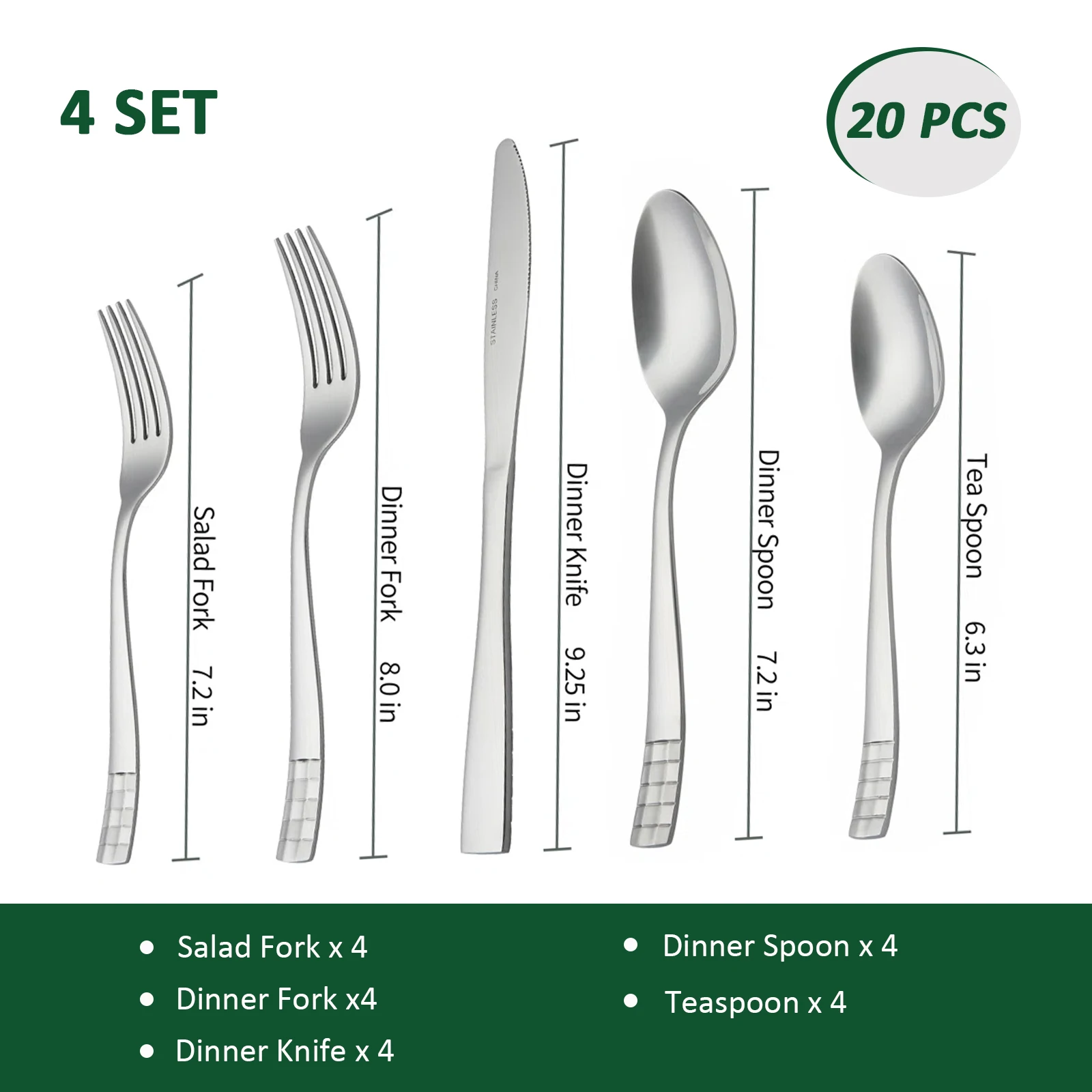 KOOMADE Flatware CHECKERS 20pcs Remailer Home Kitchen Utensil Set including Fork Knife and Spoon