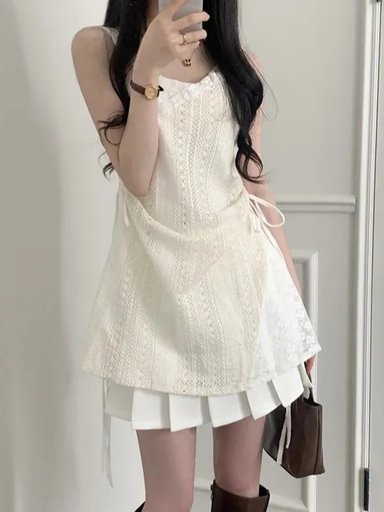 Vestido de Verão com Alças de Renda para Mulheres, Saia Curta Estilosa, Vestido Interno, Saia de Tule para Camadas