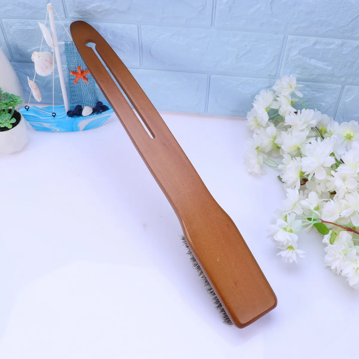 

1Pcs Long Handle Bath Brush Natural Wood Handle Premium Soft Natural Bristles for Body Exfoliation Shower Back Massage Skin Care