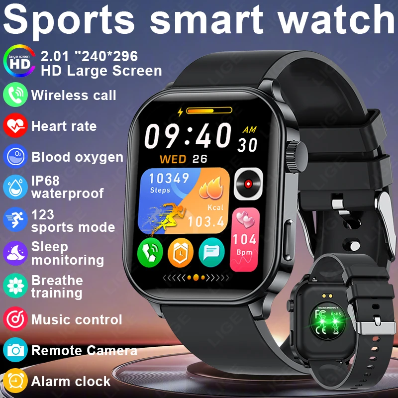 

LIGE New 2.01" HD Screen Smart Watch 2025 Blood Oxygen Health Monitor Bluetooth Call Heart Rate Sports Smartwatch Women Men