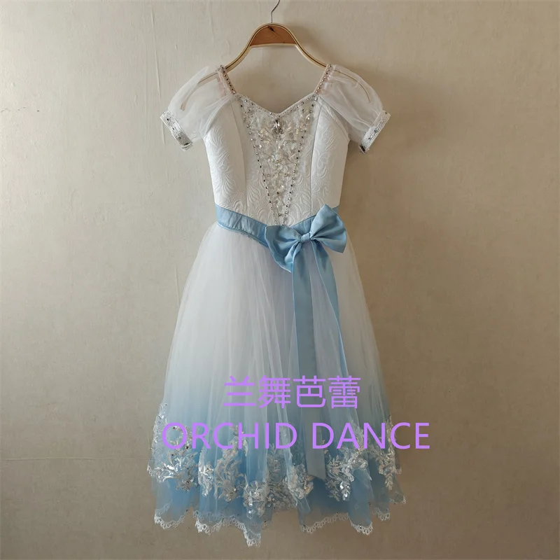 

BT01672 Высокое качество, индивидуальный размер, детская одежда для балета и танцев, синее длинное романтическое платье-пачка для девочек