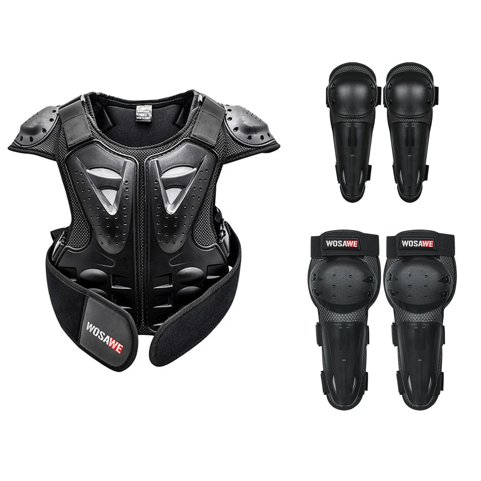 WOSAWE Kids Motorcycle Protective Gear Set Chest Back Shoulder Vest with Knee Elbow Pads for Motocross Off Road Riding
