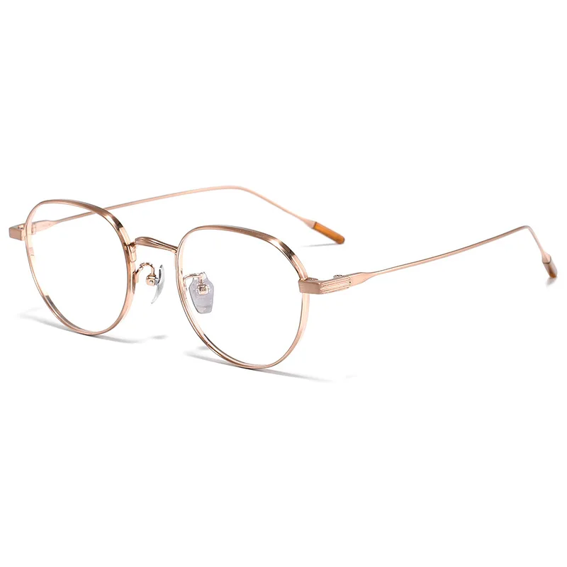 Fashionable Ultra Light Pure Titanium High End Plain Face Rose Gold Myopia Hyperopia Anti Blue Light Prescription Glasses