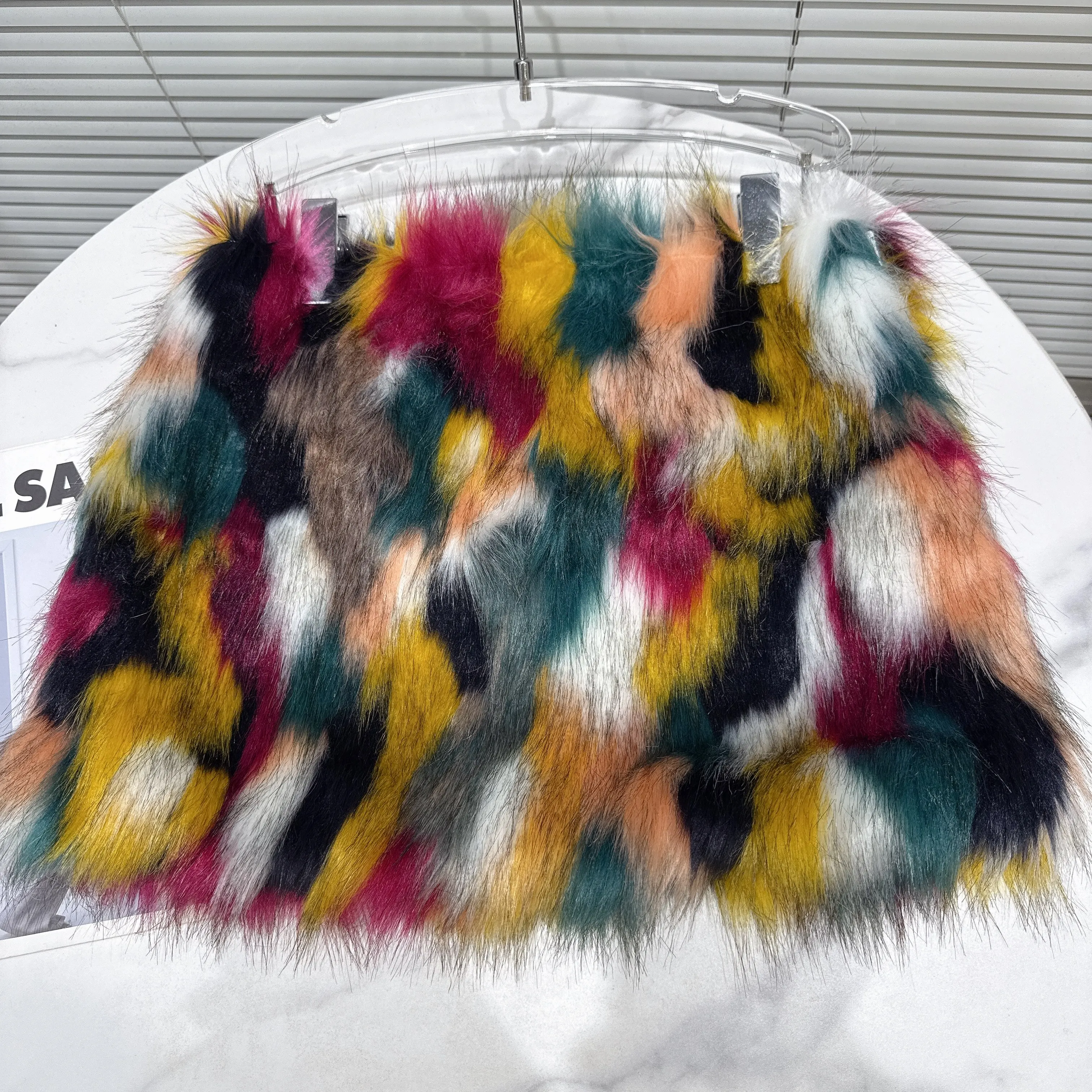 2025 Winter New Cool Colorful Patchwork Eco-Friendly Faux Fur Skirt, Short Skirt for Ladies