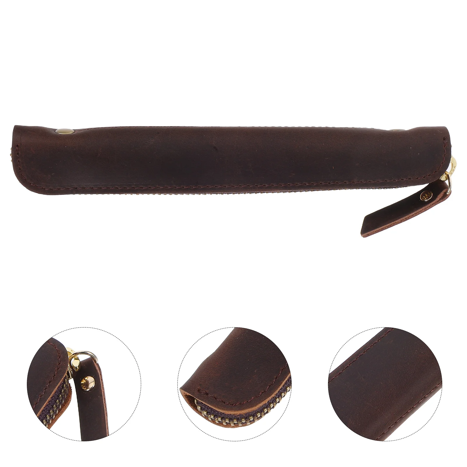 

Pen Case Zipper Pouch Coffee Color Handmade Holder for Fountain Ballpoint Pen Protection