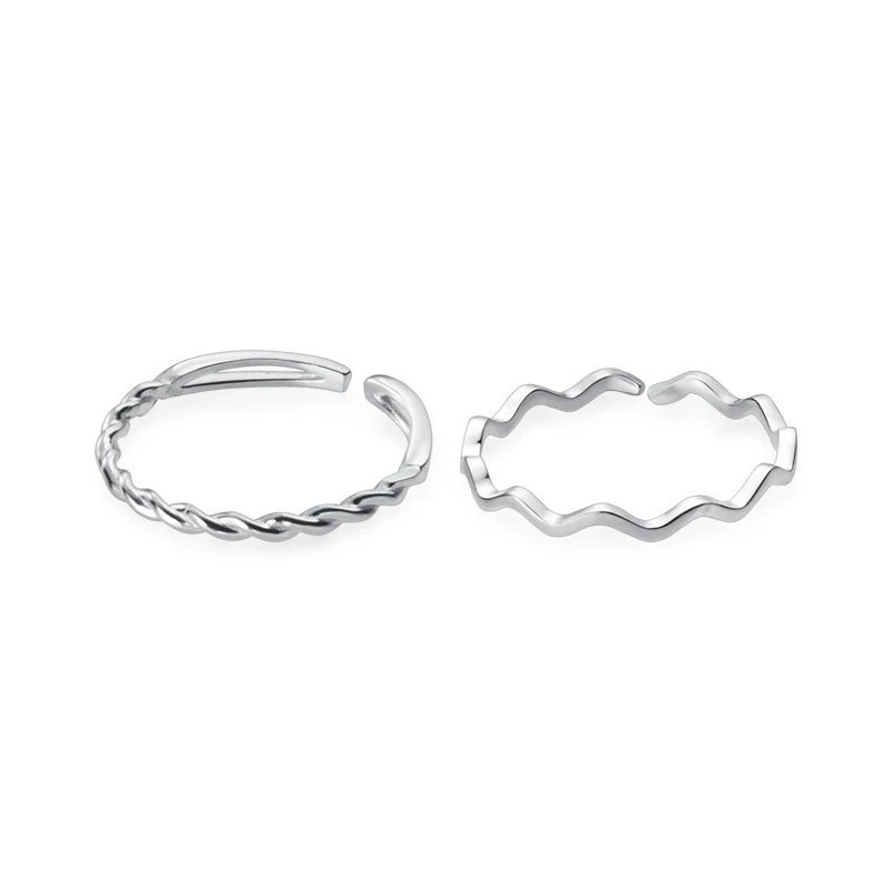 Modian Trendy Authentic Sterling Silver 925 Two Style Slim Finger Ring for Women Geometric Wave Adjustable Ring Fine Jewelry
