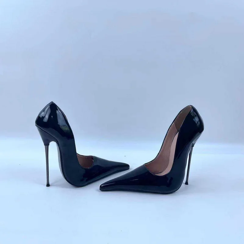 FHC New 18/14cm Women Pumps,High Heels Spring Shoes,Long Pointed Toe,Chain and Lock,Slip On,Black,Customized Colors,Dropship