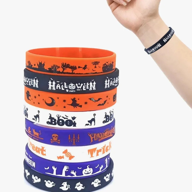 

Custom Printed Halloween Silicone Wristbands Party Favors Glow The Dark Bracelets Trick Treat Giveaways Event Souvenirs