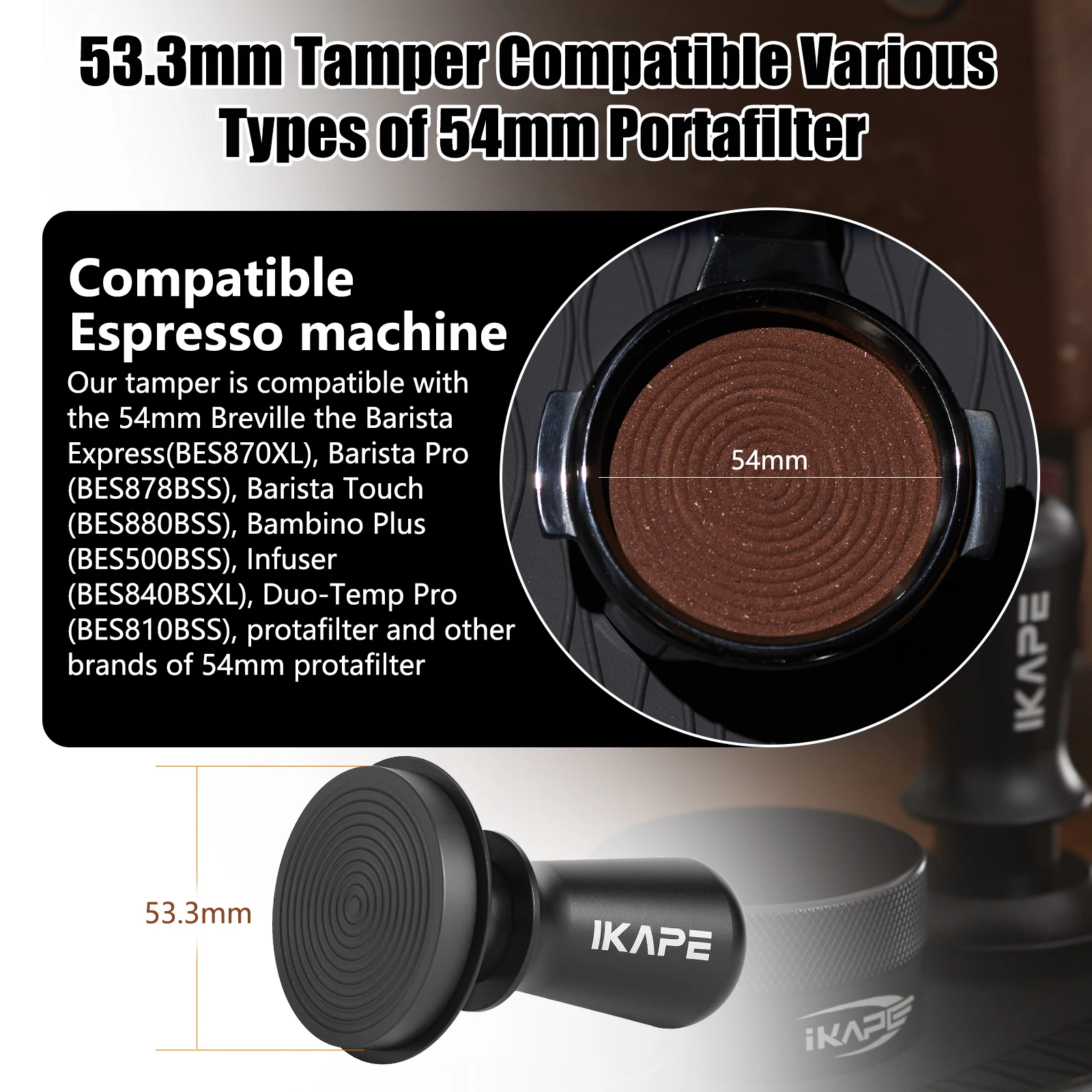 IKAPE Kaffeestampfer V3, passend für 51/54/58 mm, Espresso-Stampfer mit kalibriertem, federbelastetem Mechanismus und Titan-PVD-Beschichtung. – Detail 2