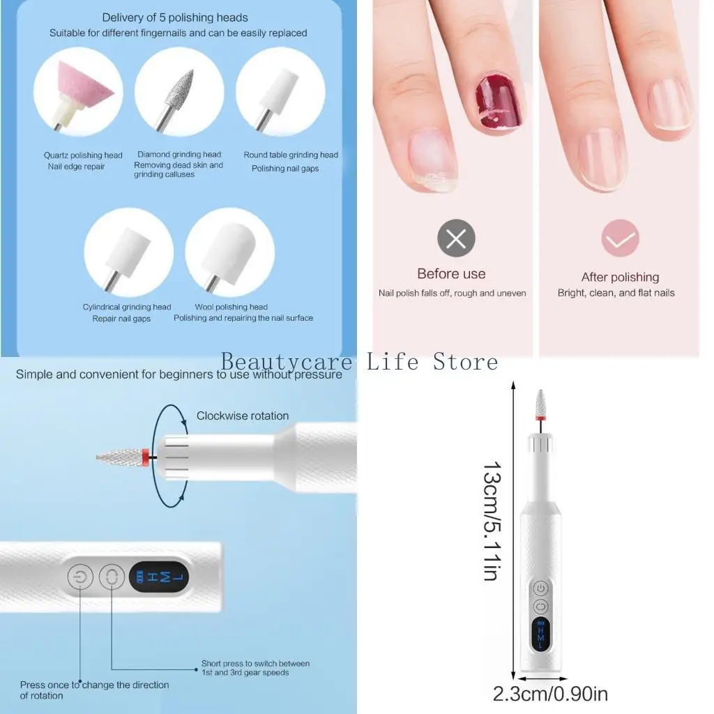 

652C Cordless Electric Nail Drill Professional Rechargeable Nail File Machine Sanding for Gel Nails Manicure Polishing