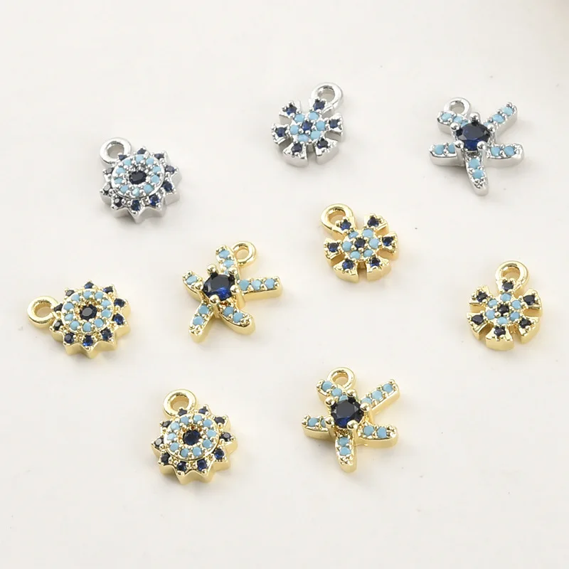 Copper-plated 14k Gold Color-preserving Turkish Exotic Blue Zirconium Snowflake Starfish Pendant DIY Handmade Jewelry Accessorie