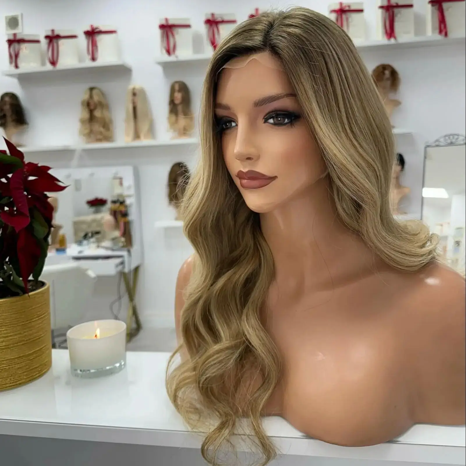 Top vente nouvelle vague de corps longue longueur synthétique dentelle frontale perruques avec des racines d'ombre mettre en évidence Ombre haute qualité fibre brune