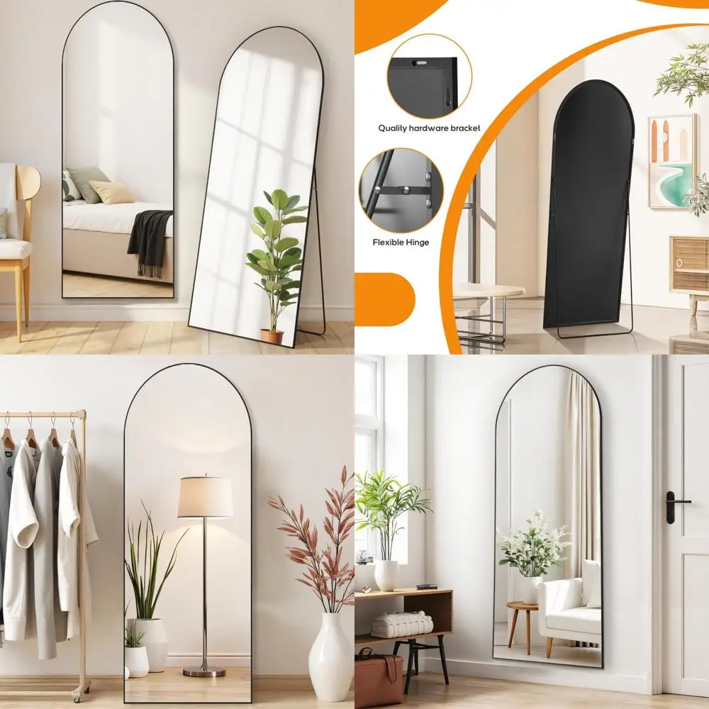 Full-Length Arched Mirror - Upgraded 21x64 Inch Shatter-Proof Glass Wall Mirrors for Floor Standing, Hanging, or Leaning - Large