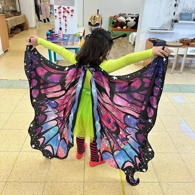 Women's Butterfly Wings Stage Dress-up Shawl Cloak Cape Fancy Dress Costume Party Props Kids Halloween Cosplay Accessory Mask