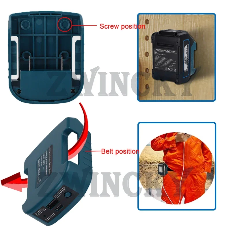 Dudukan baterai Li-ion dengan gesper sabuk rak penyimpanan isi daya Cepat USB tipe-c untuk Makita/Ryobi/Greenworks baterai 40V