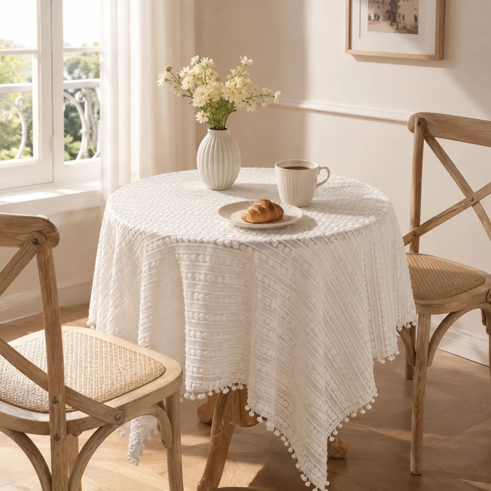 French Retro Hollowed-Out White Tablecloth Pastoral Style Luxury Heart-Shaped Pattern Table Cover Cloths Decoration Home