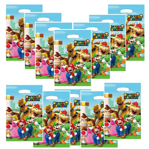 마리오 파티 가방 마리오 브라더스 생일 장식 플라스틱 선물 가방 마리오 캔디 상자 베이비 샤워 소녀 파티 용품 장식