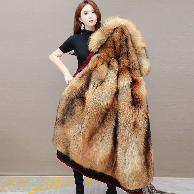 2023 New Women Down Cotton Coat Winter Jacket Female  Leather with Fur Outcoat Long Hooded Parkas Thick Warm Outwear