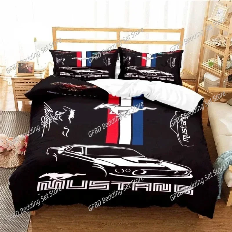 3D Print Mustang Car Pattern Bedding Set,Duvet Cover Bed Set Quilt Cover Pillowcase,King Queen Twin Size Boys Girls Adults