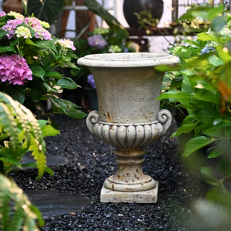 European Style High Footed Large Flowerpot Balcony Garden Villa Antique Roman Column Style Photography Props Home Decoration