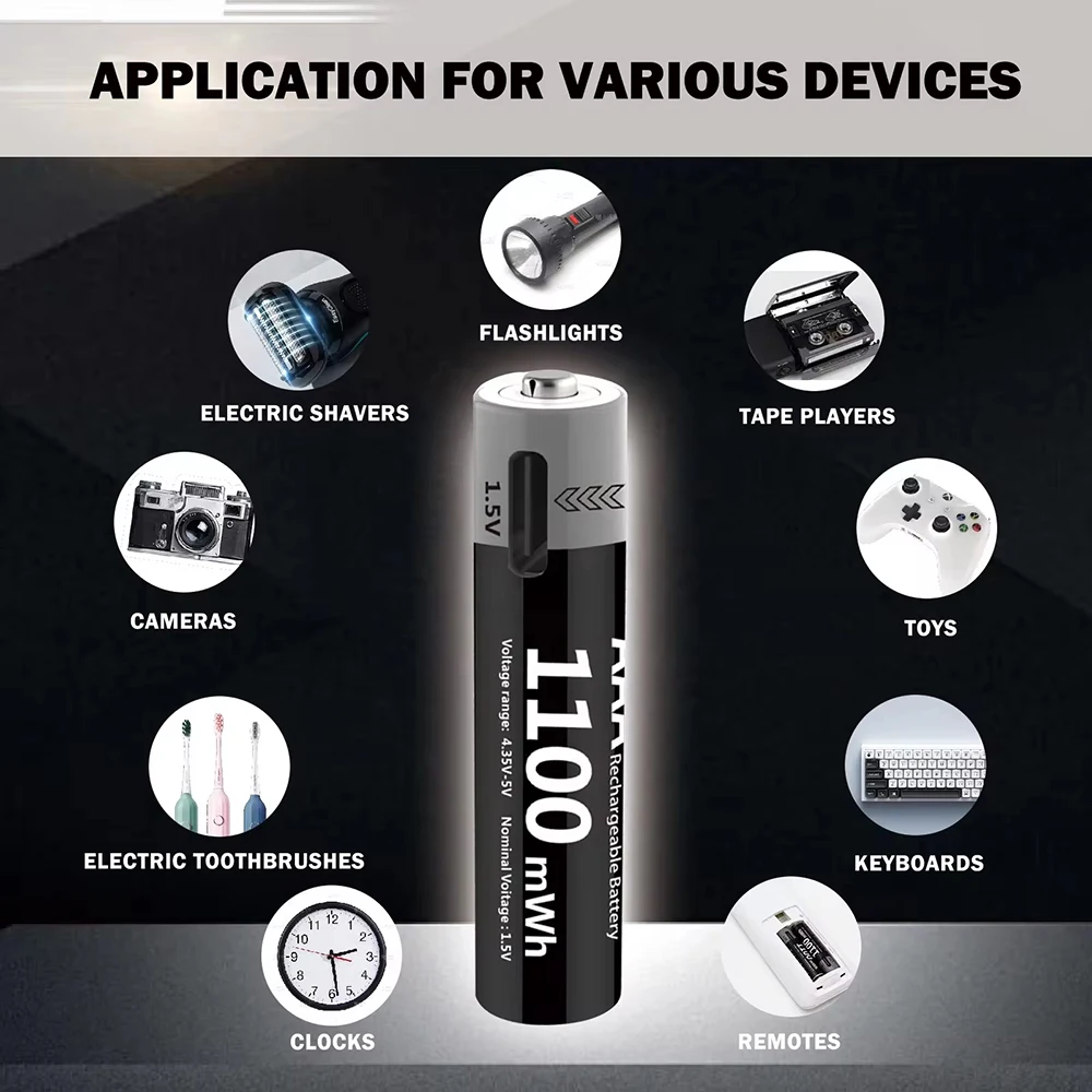 MATOV USB Li-ion AAA аккумуляторная батарея Aaa 1,5 В 1100 мВтч литиевые батареи с 4-в-1 USB кабелем для игрушек камеры фонарика