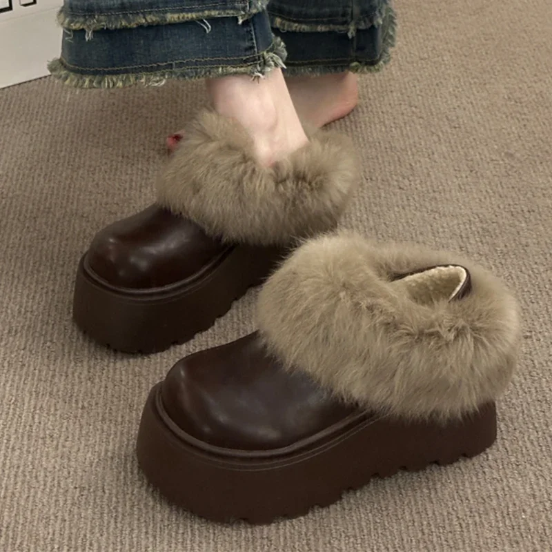 

Flats Platform Cotton Shoes for Women's Snow Boots Fur Warm Sport Shoes Loafers Winter 2025 Fashion Cozy Short Plush Female Otas