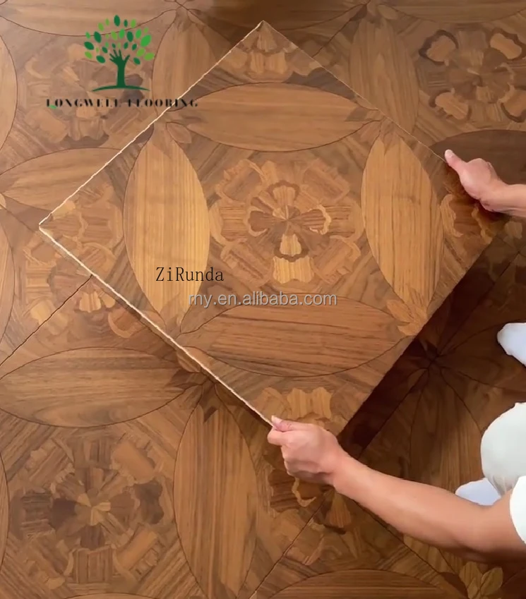 Versión personalizada piso de madera cepillado moderno de roble multicapa de nogal negro de teca calentada en parquet