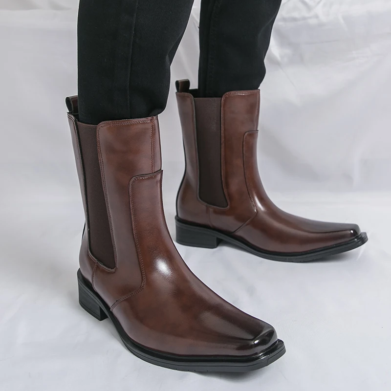 Autumn Winter Men High-top Chelsea Boots Black Brown Men Soled Casual Business Fashion Knight Boots Outdoor Training Boots Men