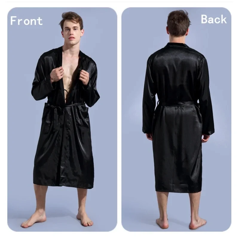 Men\'s V Neck Satin Robe Kimono Long Bathrobe Pajamas Sleepwear Christmas Robes for Wedding Party Men Loungewear Dressing Gown