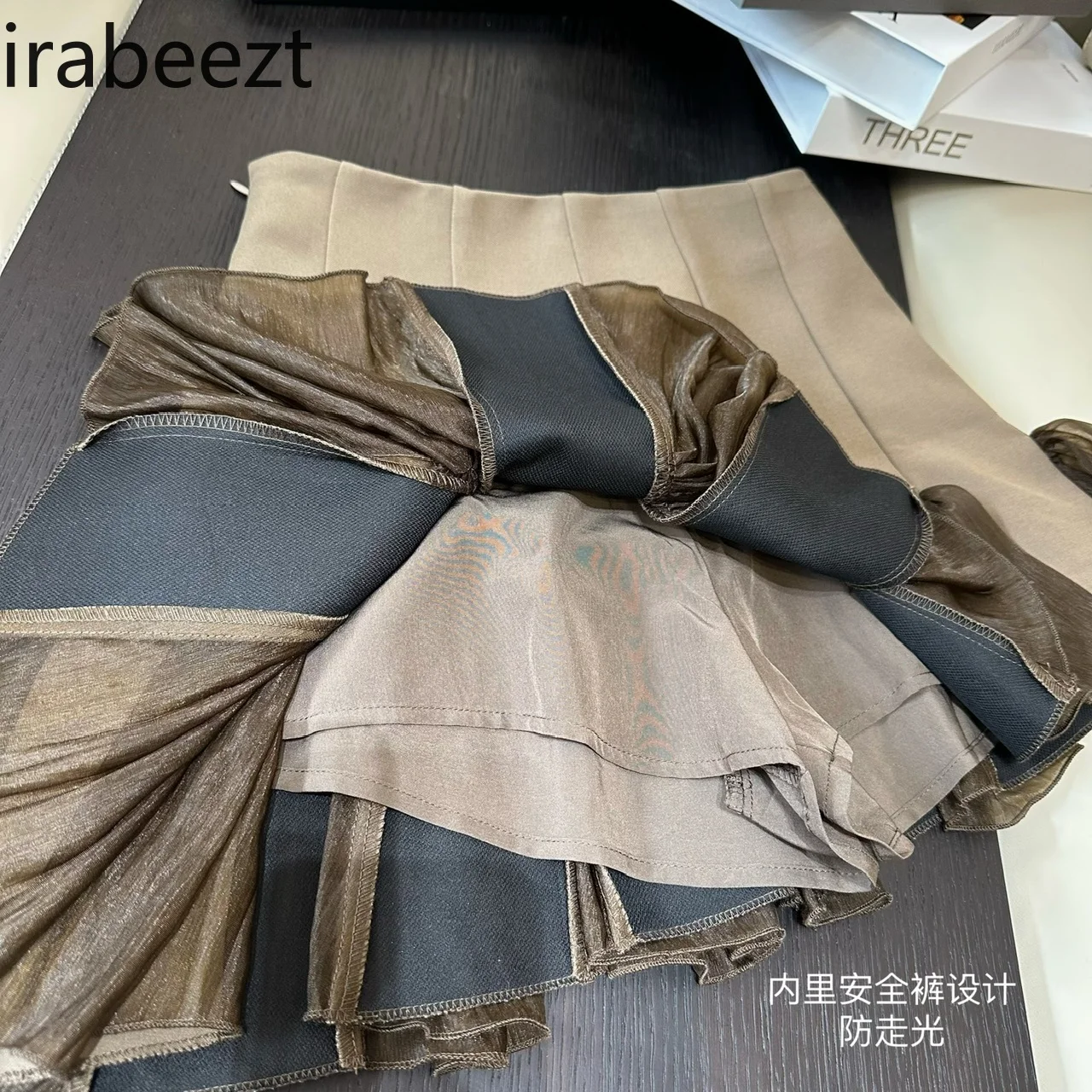 Fashion Small Design Sense Light Brown Skirt Patchwork Matching Thin Temperament Short Slim Fit Faldas Ajustadas