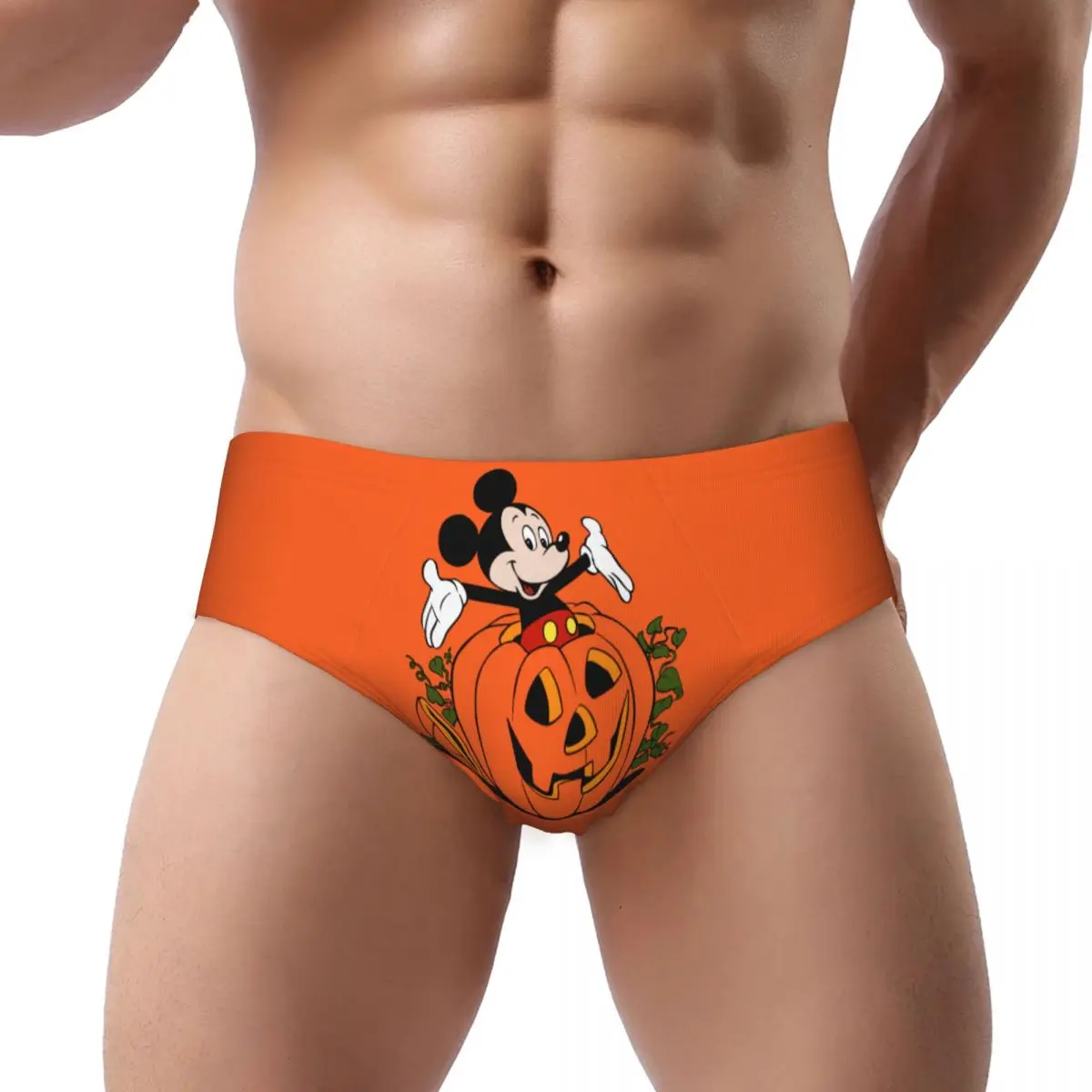 Custom Men\'s Minnie Mickey Mouse Men Brief Panties Male Soft Donald Duck Pumpkin Pie Underwear Underpants